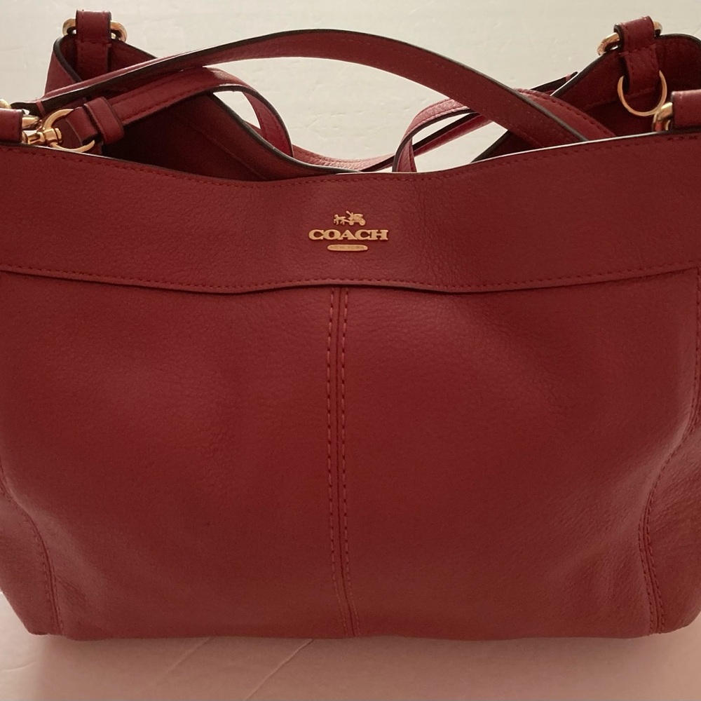 Coach Red Leather Shoulder/Crossbody Bag with Gold Accents magnetic snap closure